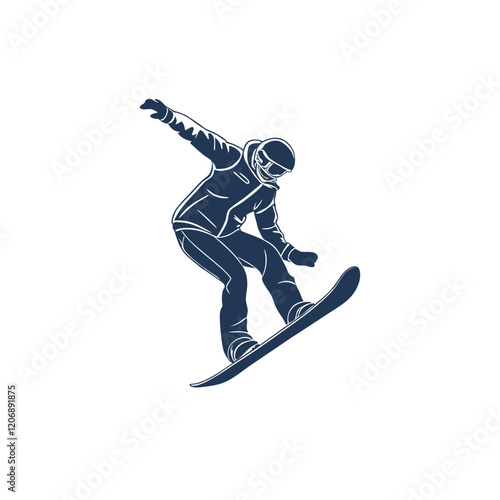 A snowboarder is captured in mid-air, gracefully executing a jump vector illustration