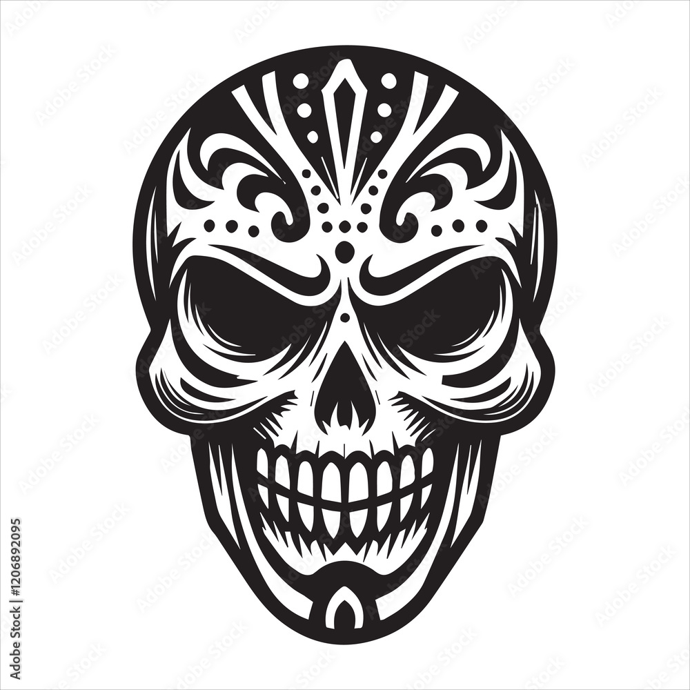 Naklejka premium Tribal Skull Vector illustration, Scary Tribal Skull silhouette Design 