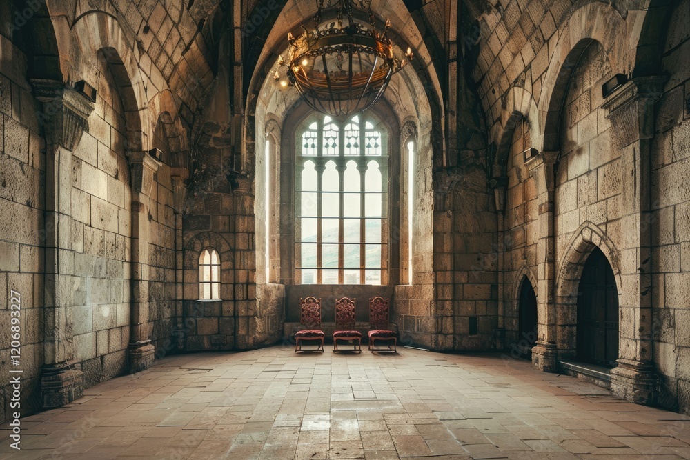 Fantasy medieval throne room in the castle. Fantasy medieval throne room in the castle.