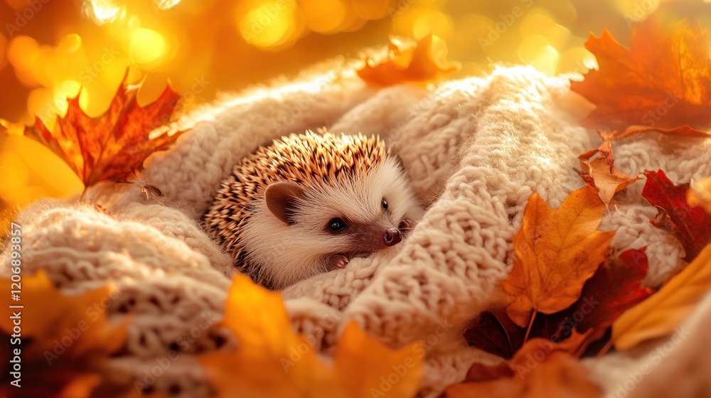 Fototapeta premium Hedgehog in Autumn Leaves