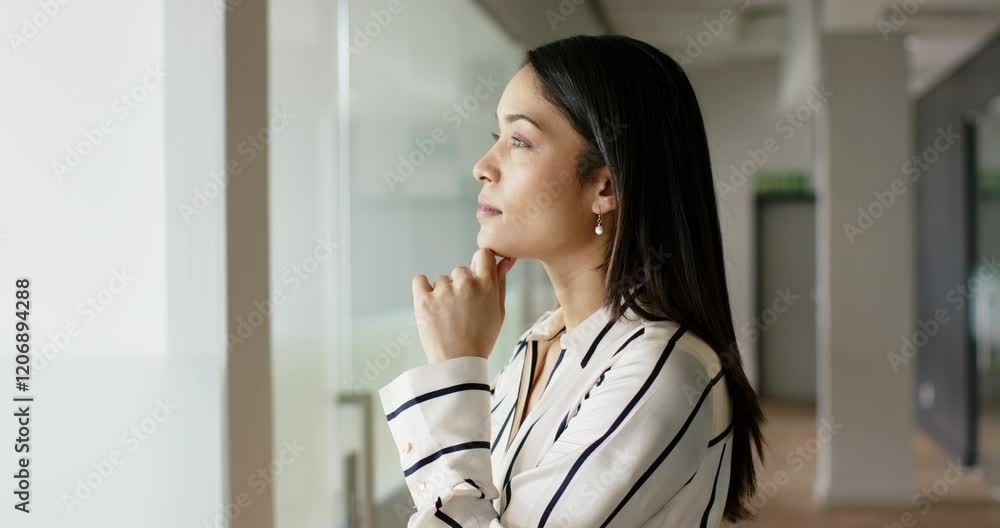 Standing confidently in office hallway, businesswoman looking at camera Standing confidently in office hallway, businesswoman looking at camera