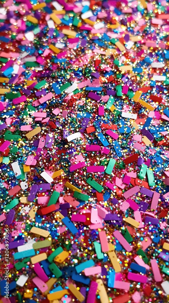 Fototapeta premium Vibrant Rainbow Glitter Confetti Sparkle Festive Background Texture