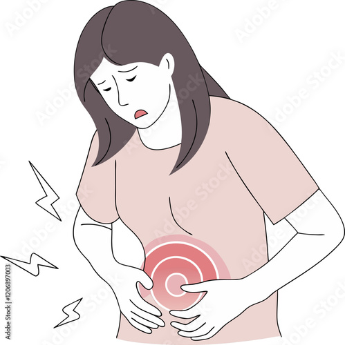 Woman Experiencing Stomach Ache.