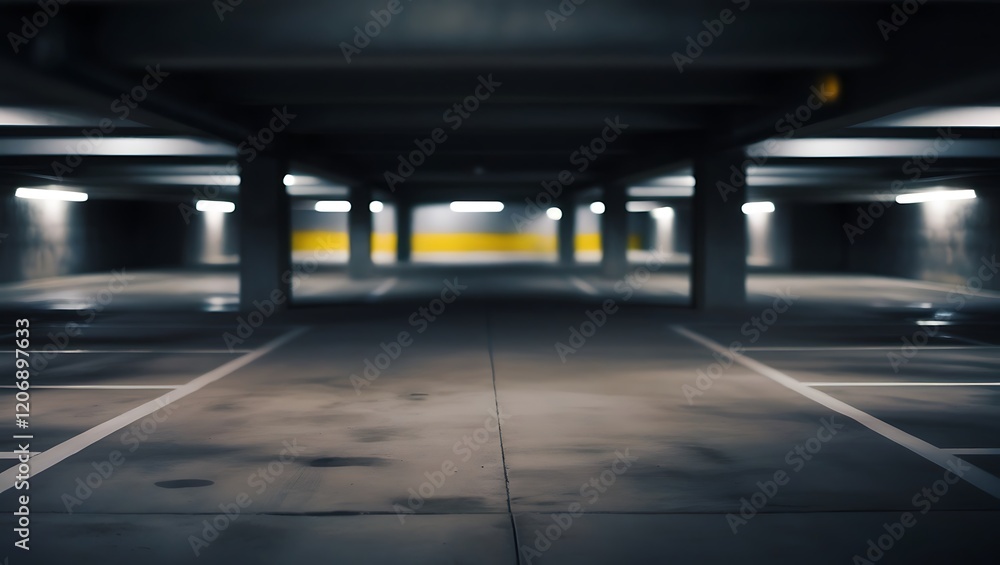 empty Dark parking garage industrial empty room interior. Zoom blur perspective empty Dark parking garage industrial empty room interior. Zoom blur perspective