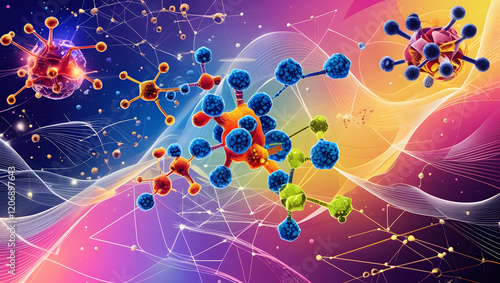 colorful and vibrant scientific background with molecules vector illustration. AI Generated