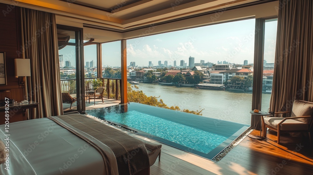 Fototapeta premium Luxury Riverfront Suite with Private Infinity Pool