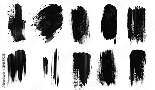 Wallpaper Mural Collection of twelve black paintbrush strokes on white background. Torontodigital.ca