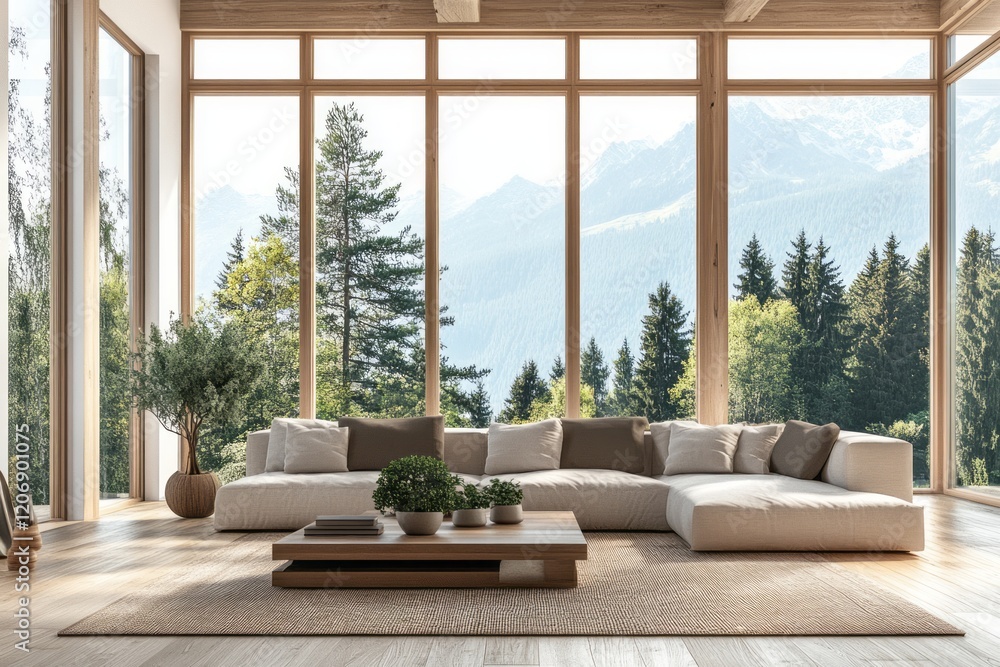 Fototapeta premium Mountain View Living Room Sectional Sofa Design
