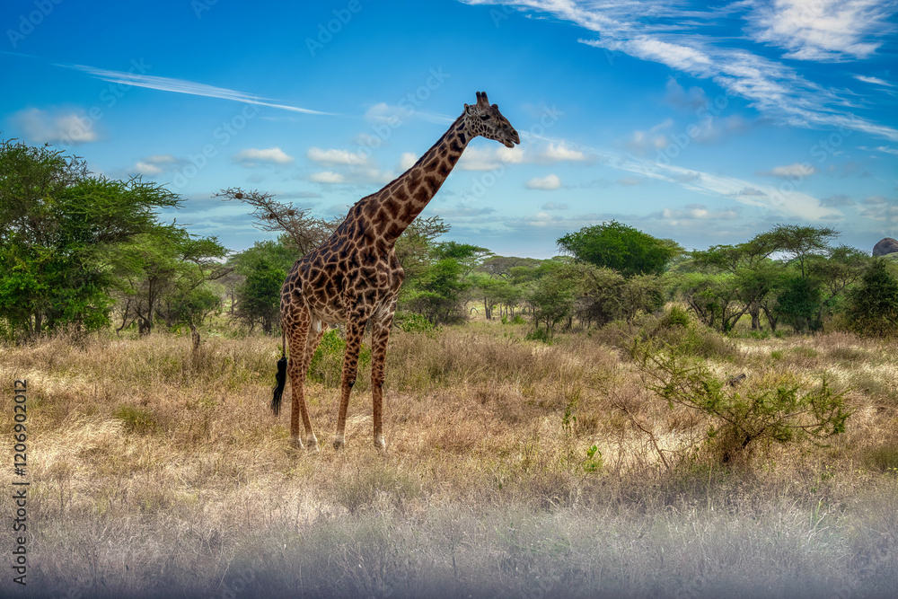Obraz premium The giraffe is a species of artiodactyl mammal, from the Giraffidae family, native to Africa.