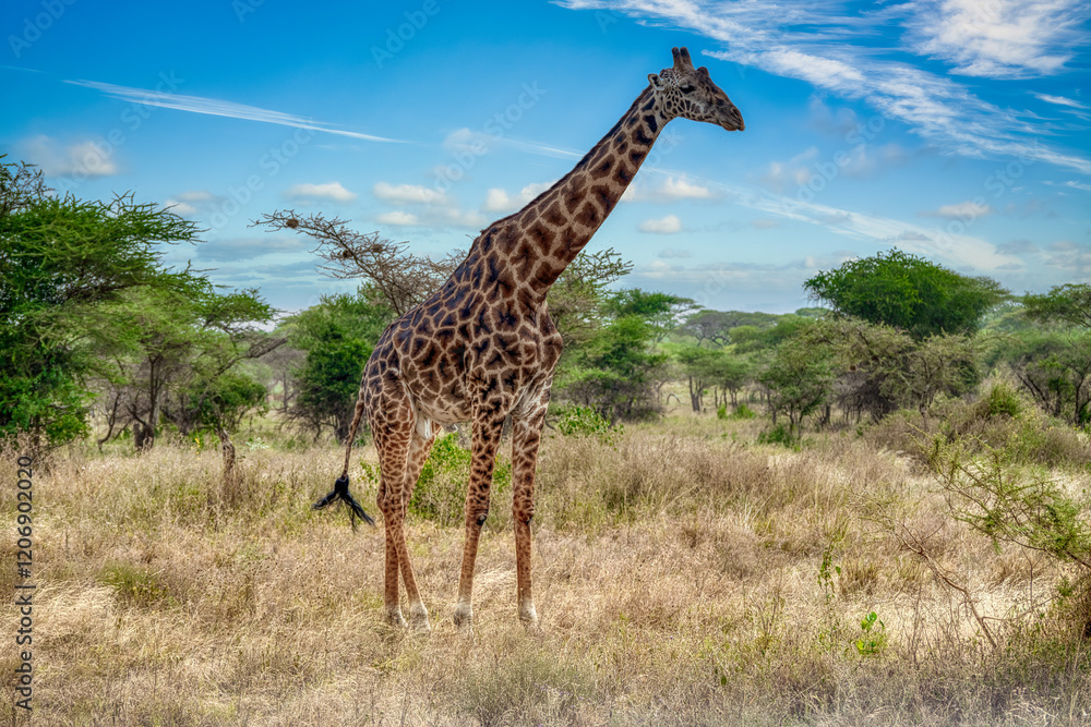 Obraz premium The giraffe is a species of artiodactyl mammal, from the Giraffidae family, native to Africa.