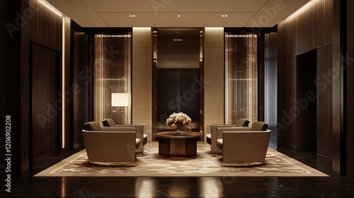 Elegant Lobby Lounge with Modern Elevator and Seating