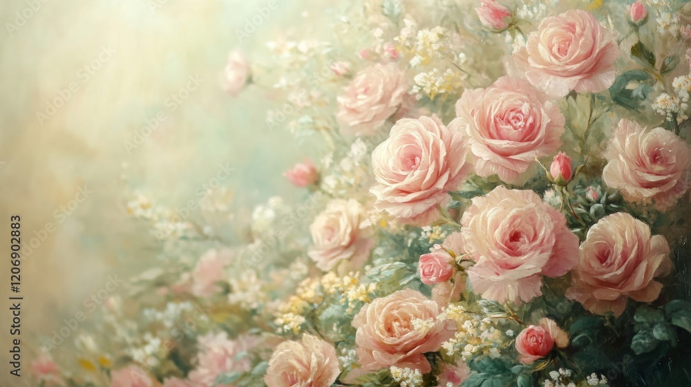 Delicate Pink Roses and Flowers in a Soft Vintage Style Delicate Pink Roses and Flowers in a Soft Vintage Style