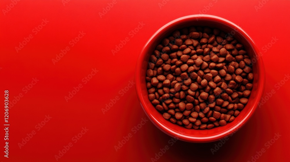 Red bowl filled with dry pet food Red bowl filled with dry pet food