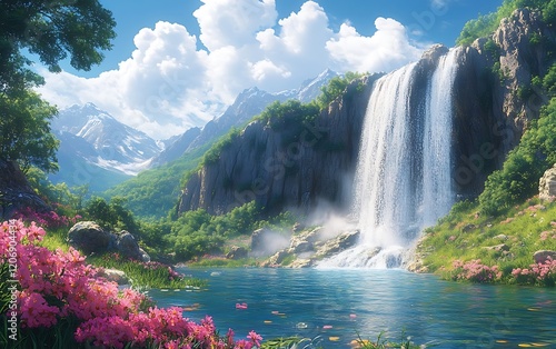 Alpine Waterfall Pond Pristine Scenery