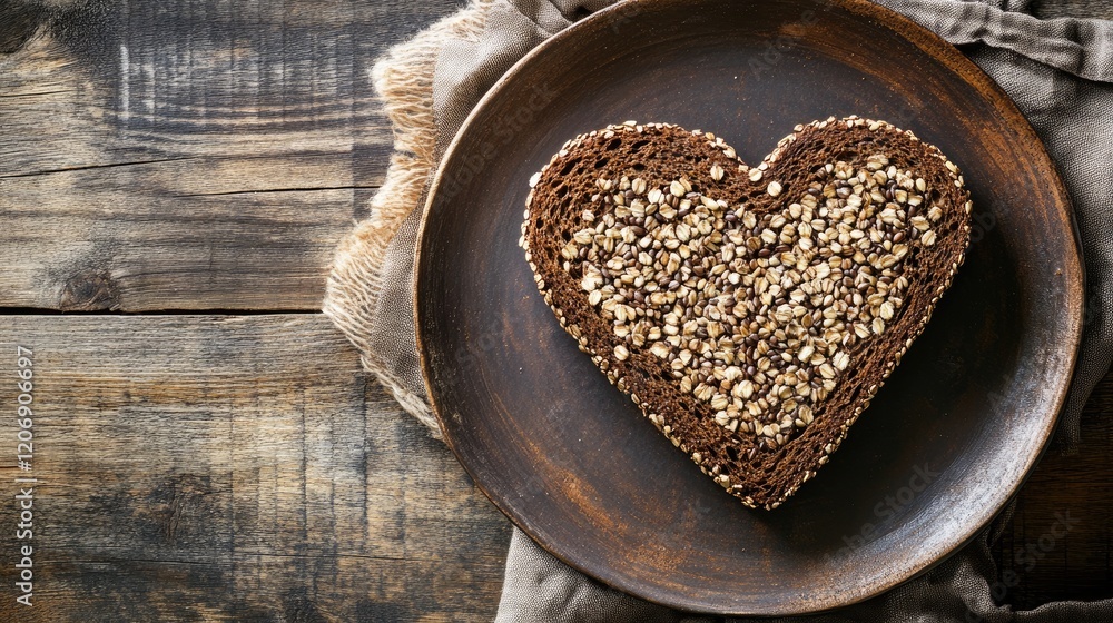 Heart-Shaped Bread with Oats on a Rustic Wooden Table, Offering a Unique and Wholesome Culinary Experience Perfect for Creative Food Photography and Healthy Lifestyle Themes Heart-Shaped Bread with Oats on a Rustic Wooden Table, Offering a Unique and Wholesome Culinary Experience Perfect for Creative Food Photography and Healthy Lifestyle Themes