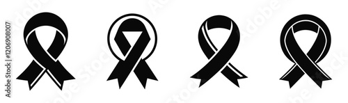 Set of black tribute awareness ribbons. Vector illustration
