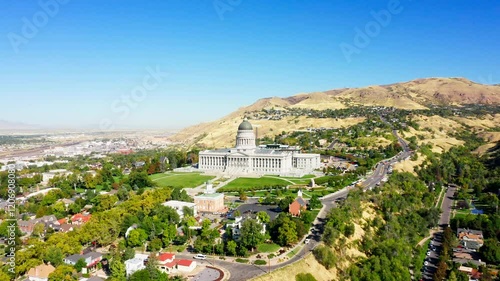 Slow approach of Utah State Capitol, in Salt Lake City. The Utah State Capitol is the house of government for the U.S. state of Utah