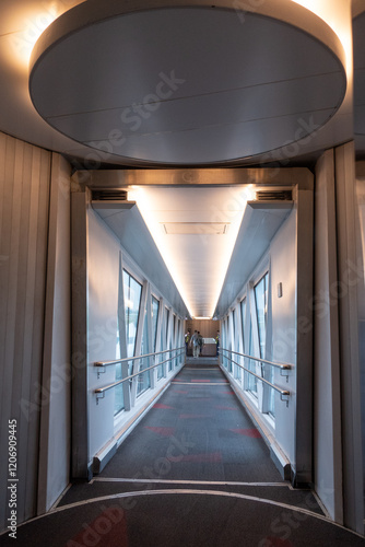 Aisle to enter the aircraft from the boarding area. Aisle to connect the waiting room at the aircraft door to make it easier for passengers to enter and exit the plane