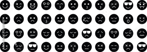 Emoji icons flat set. Vectors collection containing happy emotion, sad, smiling, surprised, angry, relaxed, confused, laughing, excited and shocked emoticons illustration isolated on white background.