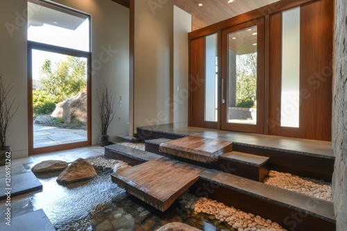 Modern home entrance with w...
