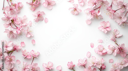 Wallpaper Mural Pink cherry blossoms frame a white background Torontodigital.ca