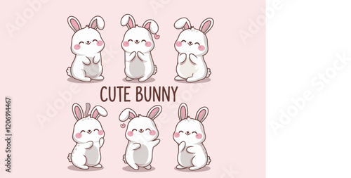 Cute Rabbits and Festive Icons Set vector