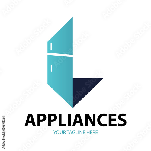 Modern minimalist home appliance store logo. Refrigerator stove and washing machine icon.