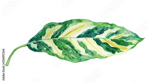 Vibrant Variegated Leaf Illustration Rich Green Yellow Tone