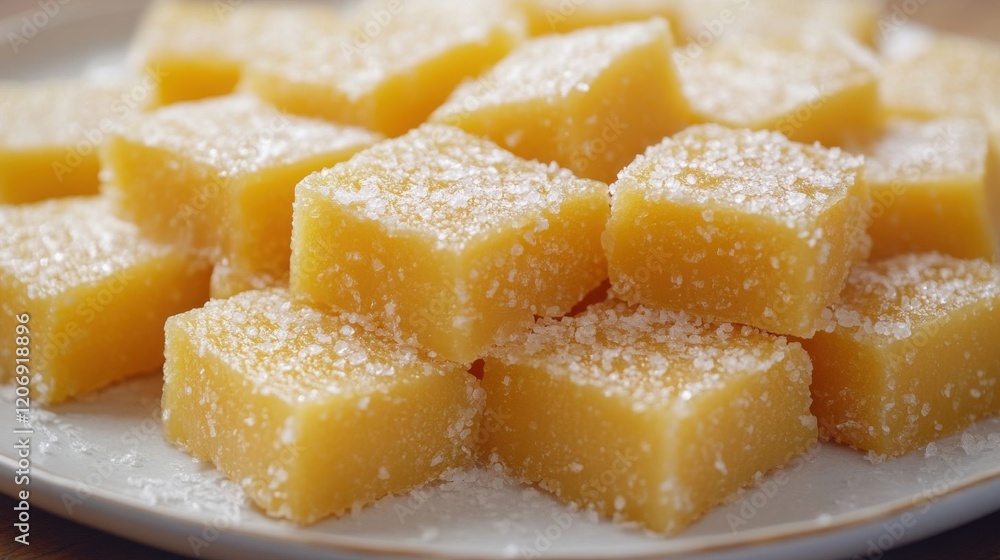 Close-up of golden caramel squares. Close-up of golden caramel squares.