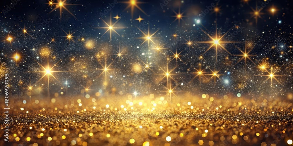 Obraz premium Starry night sky with golden glitter, sparkles, glitter, sparkles,glitter, celestial bodies