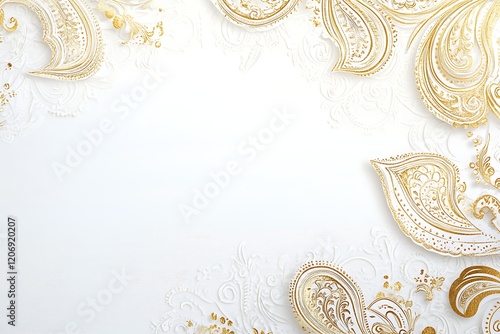 Minimalist Indian Paisley Pattern with Text Space on White Background photo