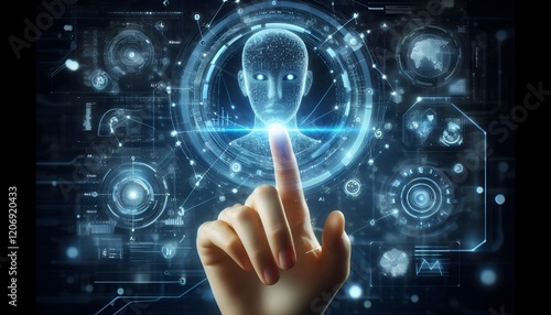 Technology artificial intelligence digital ai hand concept on cyber future business tech science innovation futuristic network strategy background virtual data communication learning assistant search.