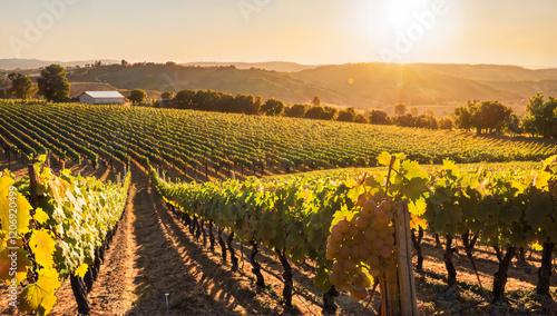  A golden harvest in a vibrant vineyard under the warm sun