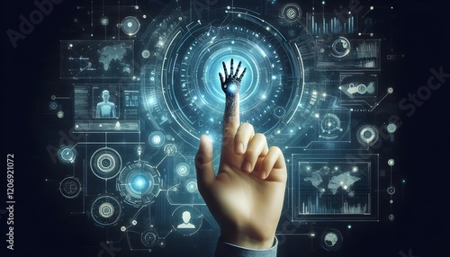 Technology artificial intelligence digital ai hand concept on cyber future business tech science innovation futuristic network strategy background virtual data communication learning assistant search.