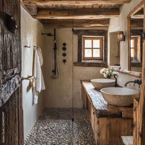 Rustic Bathroom with Stone ...