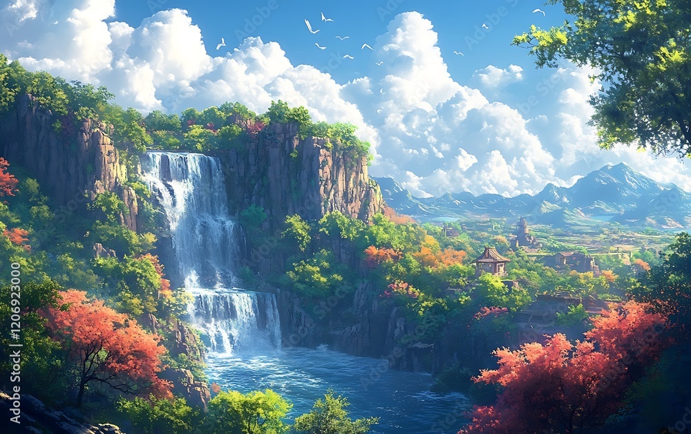 Peaceful Autumn Waterfall Mountain Vista Peaceful Autumn Waterfall Mountain Vista