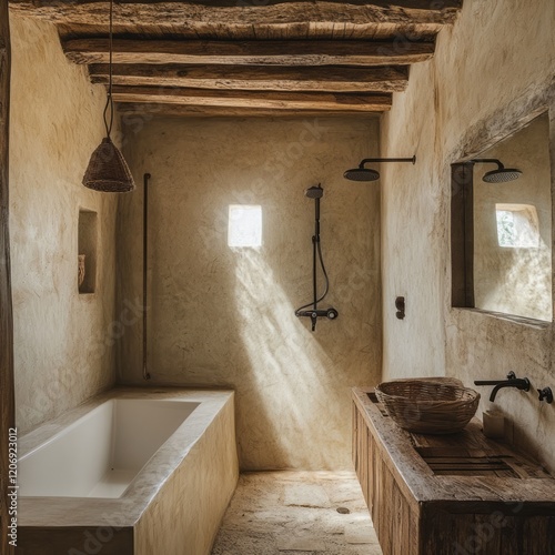 Rustic Bathroom With Wooden...