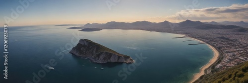 Aerial view of the Bay of Algeciras and the Rock of Gibraltar, Coastal, Sea