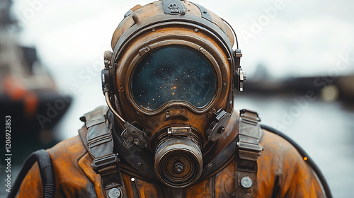 a man wearing a diving suit and a gas mask