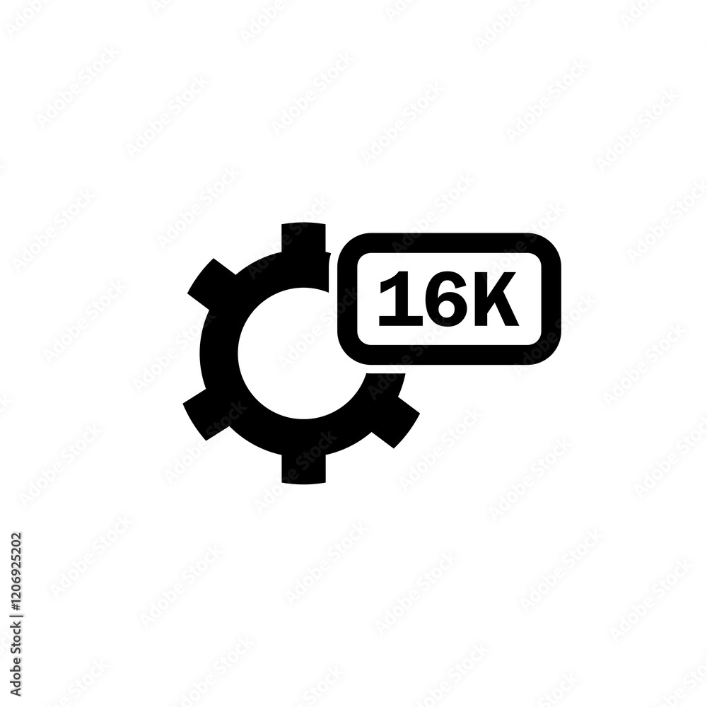16k screen resolution .Video resolution gear icon isolated on white background. 16k screen resolution .Video resolution gear icon isolated on white background.
