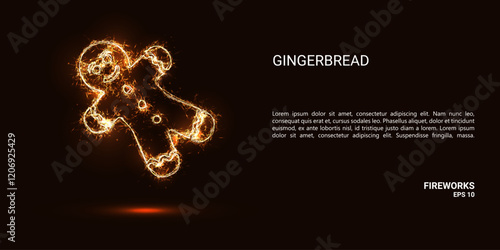 Gingerbread. Gingerbread consists of sparks and fire. Festive bright fireworks. Decorative element for celebrations and holidays. Vector illustration.