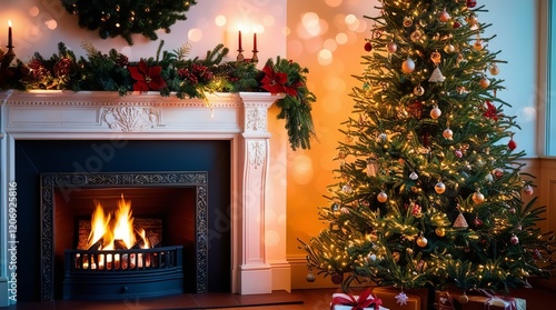 Festive Fireplace, Winter Wonderland, Gift Giving Magic, Cozy Christmas Eve, Holiday Glow, Yuletide Joy, Warm Winter Nights, Christmas Magic, high resolution 300 dpi image