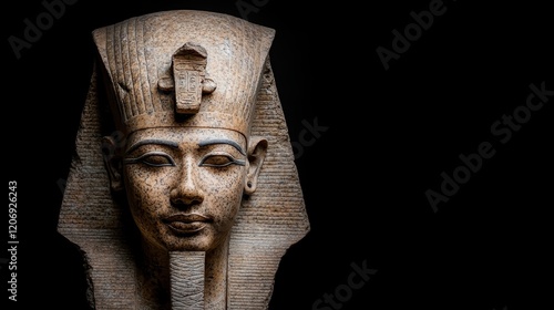 Ancient Egyptian pharaoh sculpture close-up.