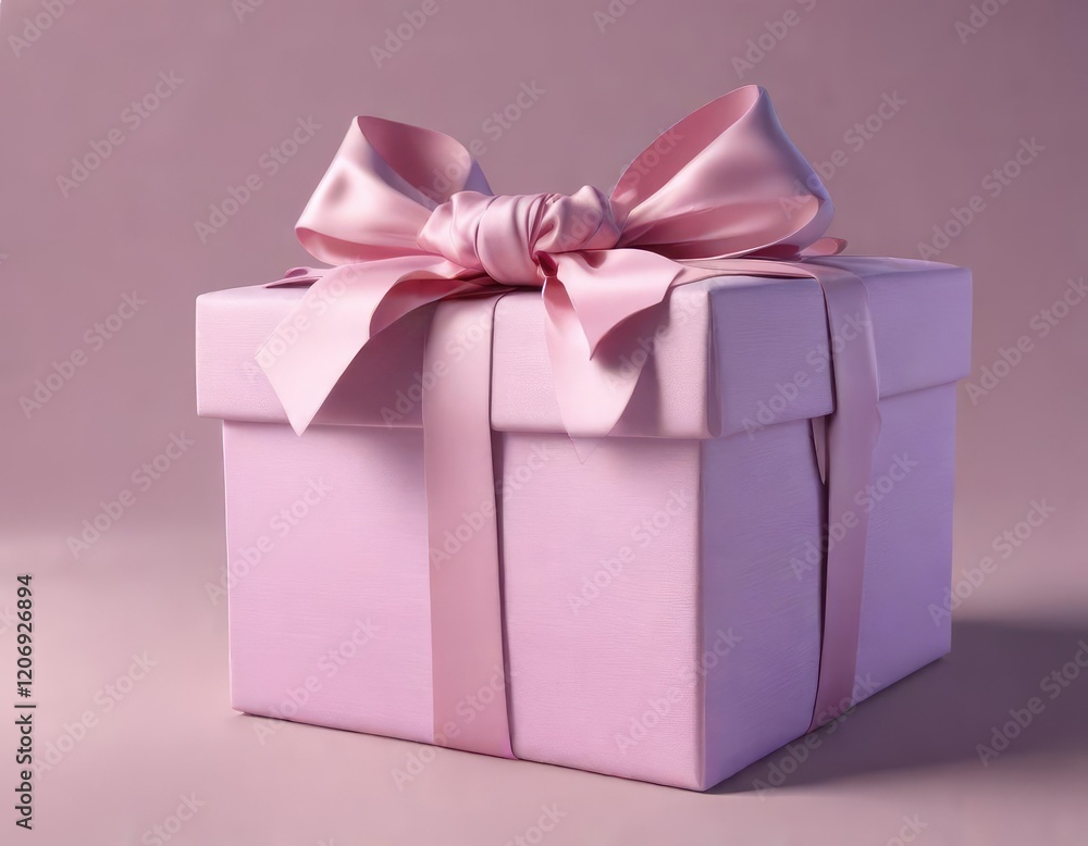 Obraz premium A stunning gift box with a large bow made from soft pink and violet fabric, beautifully wrapped gifts , fabric bow, gift box