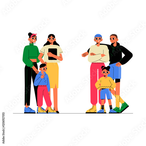 Family Gathering With Parents And Children In Flat Vector Illustration Symbolizing Togetherness, Family Bond, And Parenting, Isolated On White Background