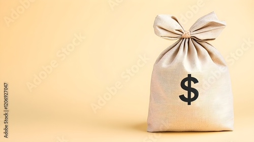 Money Bag on Neutral Background with Symbol of Wealth and Prosperity, Generative AI. photo