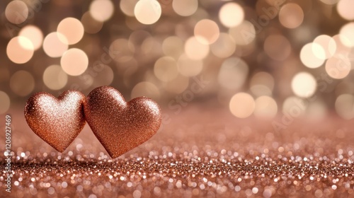 Two sparkling hearts on a shimmering surface.