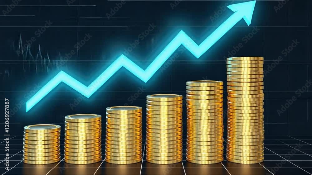 Financial Growth: A striking visual metaphor for financial growth and prosperity, featuring a glowing blue arrow soaring upwards above a stack of golden coins. Financial Growth: A striking visual metaphor for financial growth and prosperity, featuring a glowing blue arrow soaring upwards above a stack of golden coins.