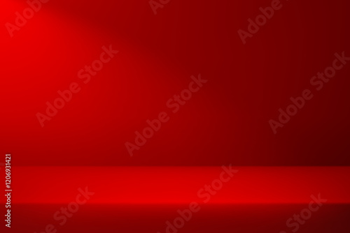 Empty red studio background. Empty Room Studio with table. Space for selling products, backdrop, wallpaper, background, text. Gradient table. Vector illustration.