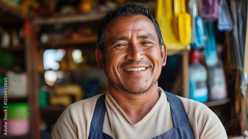 Middle age immigrant person smiling in his retail shop starting new life after immigration. diversity equity inclusion and social justice concept Middle age immigrant person smiling in his retail shop starting new life after immigration. diversity equity inclusion and social justice concept